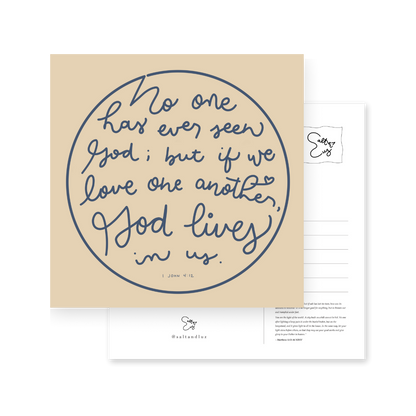 If we love one another, God lives in us Postcard