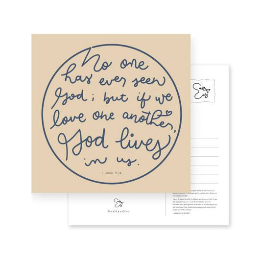 If we love one another, God lives in us Postcard