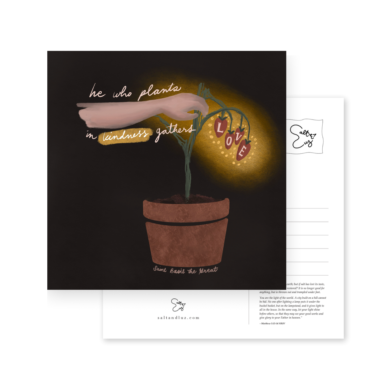 St Basil the Great: He who plants in kindness gathers love Postcard